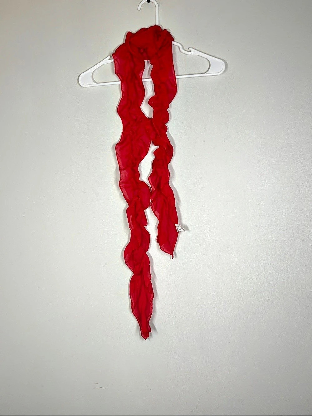Vintage Sheer Red Ruffle Skinny Scarf